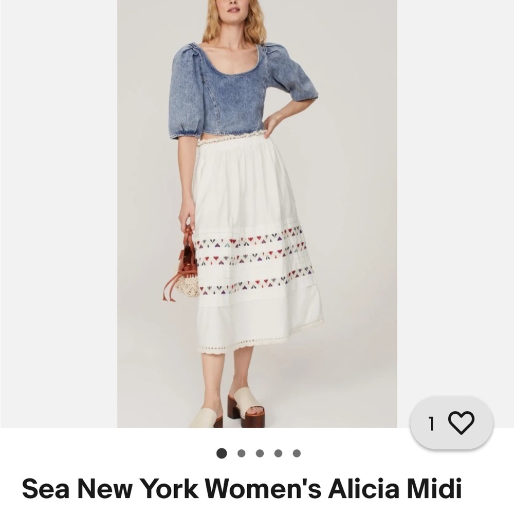 Sea New York White Tiered Midi Skirt with Multicolor Heart Embroidery